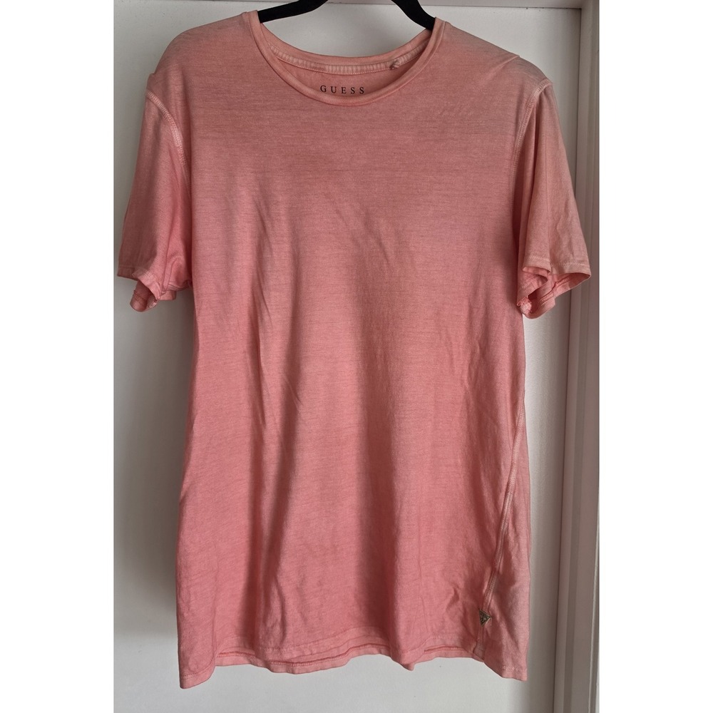 Guess Men's Small Pink Crew Neck Cotton T-Shirt Casual Solid Tee Top